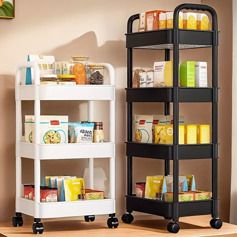 Rolling Utility Cart with Wheels and Multiple Tiers, Made of Plastic, Easy to Move, No Assembly Needed, Ideal for Office, Living Room, or Kitchen Storage Organizing.