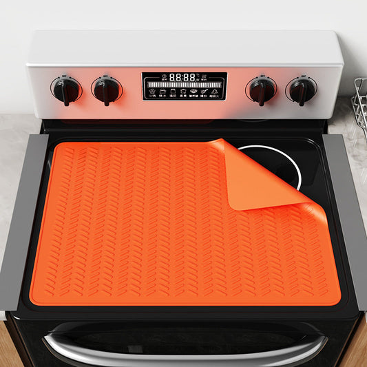 Protect your stove top with this extra large silicone mat measuring 71.12 x 50.8 cm. This heat-resistant, non-slip, waterproof mat features raised edges and is perfect for electric and gas ranges in kitchen and dining areas. Say goodbye to spills and