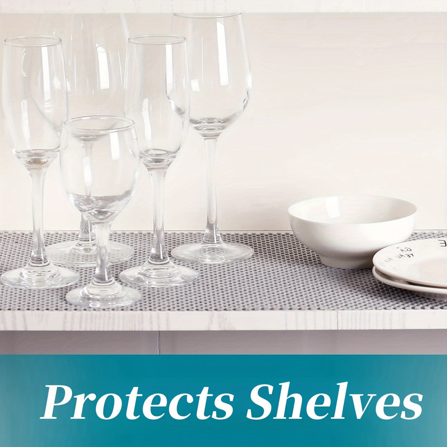 Thick non-adhesive shelf liner for cabinets, drawers, and closets - easy to install, multi-purpose and customizable.