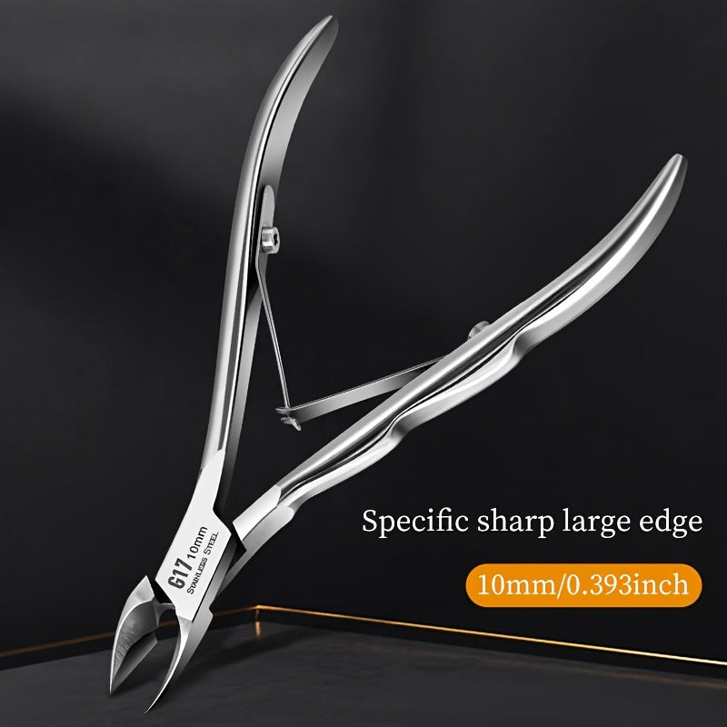 1 piece of Stainless Steel Cuticle Nippers with a 10mm precision tip for dead skin removal, hangnail care, and cuticle trimming. High-quality salon-grade tool for nail care.