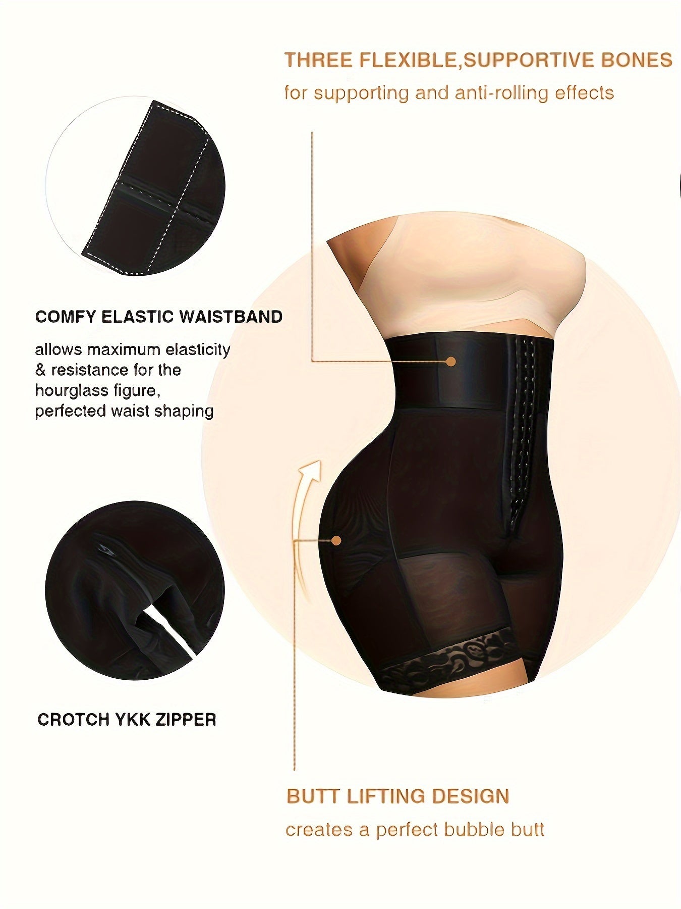 High waist shapewear panties made from a breathable nylon-spandex blend for slimming tummy control and butt lifting. Seamless adult shorts dry quickly.