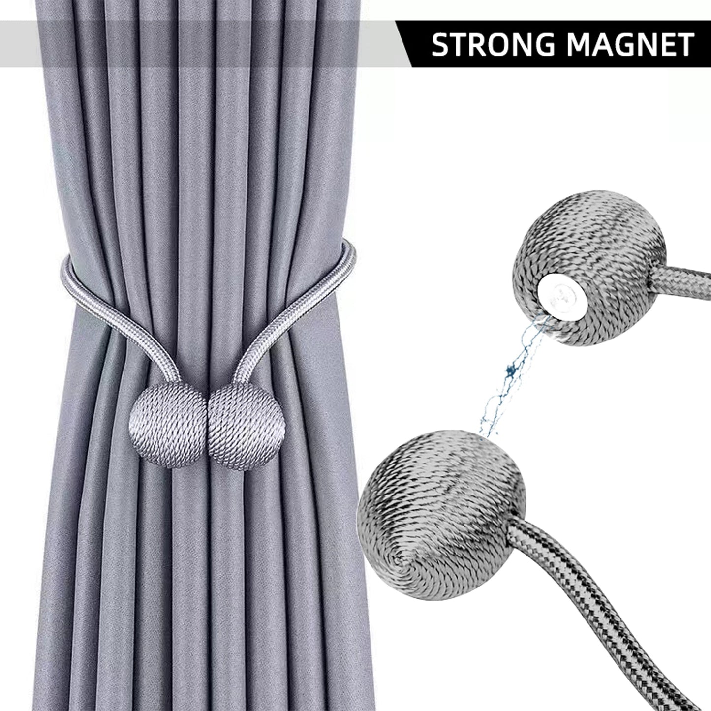 Get your hands on a set of two Classic Style Magnetic Curtain Tiebacks. These tiebacks are designed to be durable and easy to install without any drilling required. Made from polyester twisted rope, they feature a strong magnetic hold to secure your