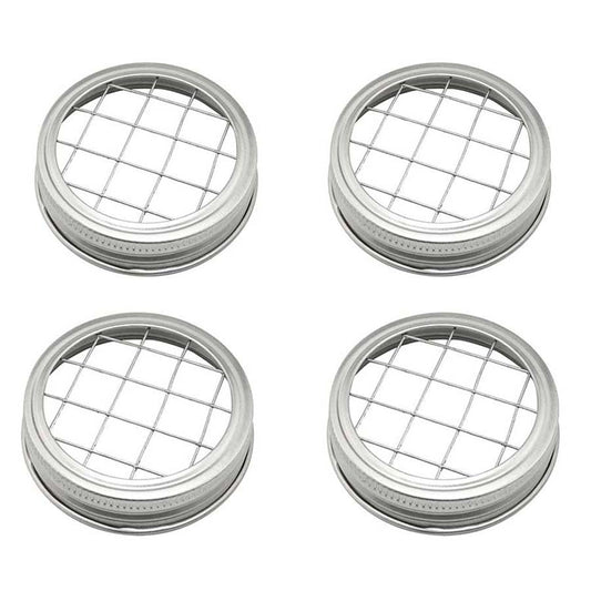 Get a set of four OH369 Metal Mason Jar Lids with Grid in a 70mm/86mm size. This complete set includes multipurpose decorative covers perfect for vases, flower arrangements, and home organization. Ideal for use in dining, refrigerators, and for keeping