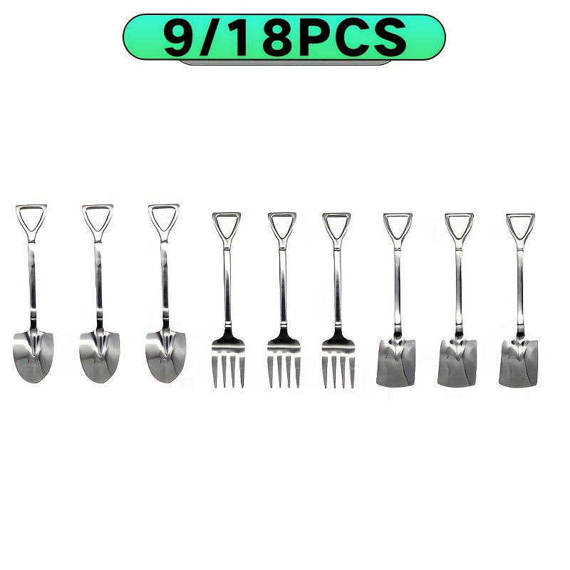 Set of 9/18 6.1-inch mini dessert spatulas and forks, consisting of 3/6 spatulas, 3/6 pointed spoons, and 3/6 stainless steel forks. Perfect for family gatherings, restaurants, and cafes. Includes mixing spoons, espresso spoons, cake spoons, dessert