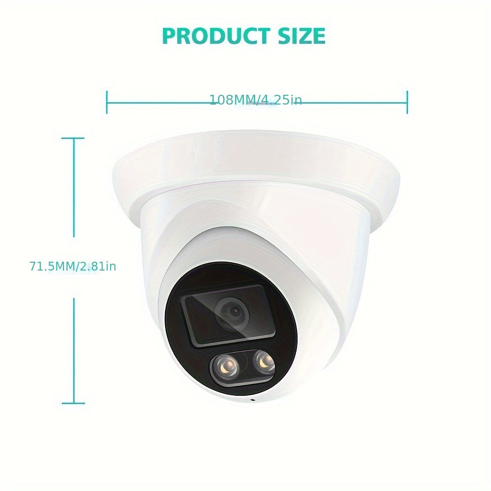 4K/8MP, 6MP, 2K/4MP Dome Camera with audio for indoor and outdoor use. Features POE, H.265 compression, wide 2.8mm lens, and full-color night vision. Compatible with NVR, easy installation