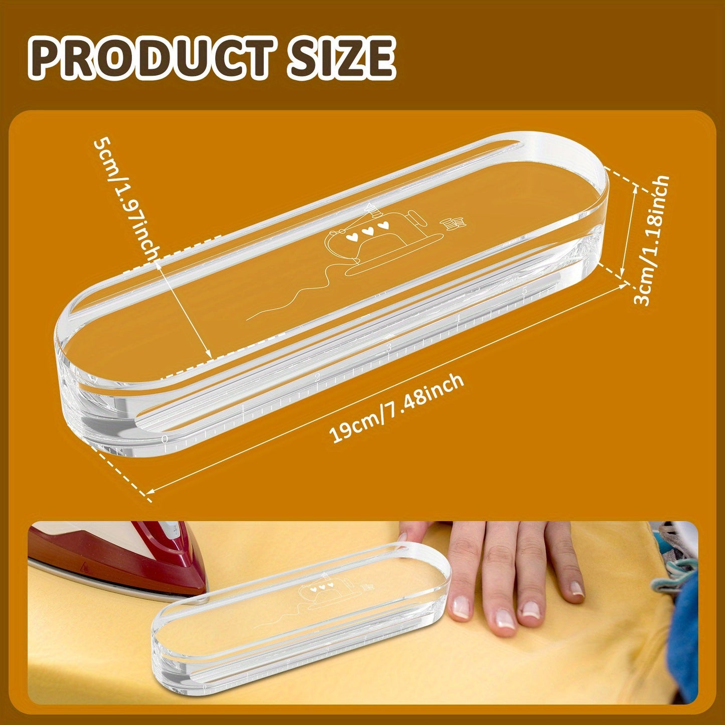 Acrylic Tailor Clapper with Measurement Scale - A Sturdy Tool for Sewing & Quilting, Heat-Resistant and Clear, Great for Smoothing Creases and Folds, Perfect for Garment Making, Ironing, and Sewing Projects