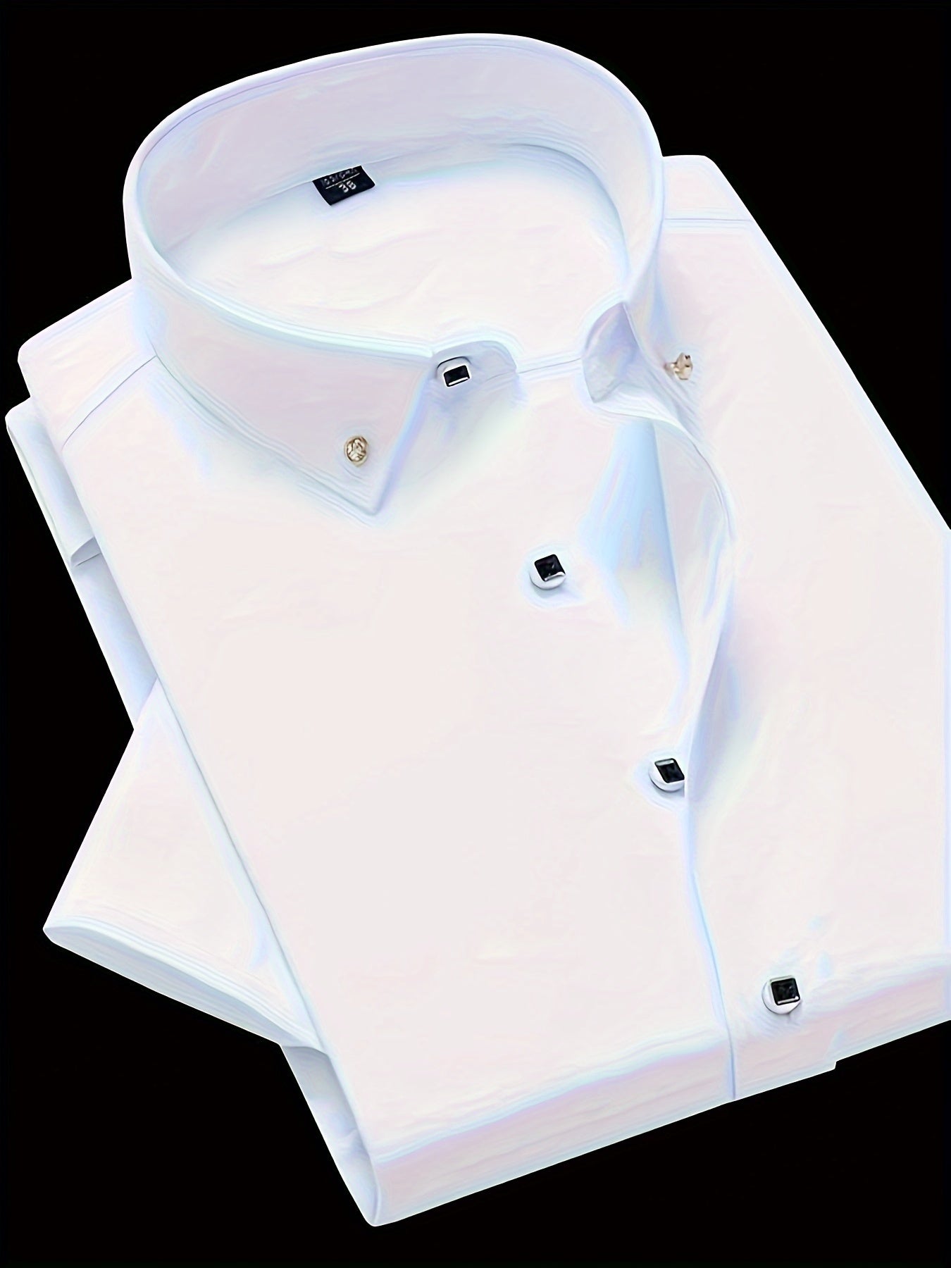 Polyester short sleeve button-up shirt for men, suitable for business activities in spring/fall, regular fit, lapel collar.