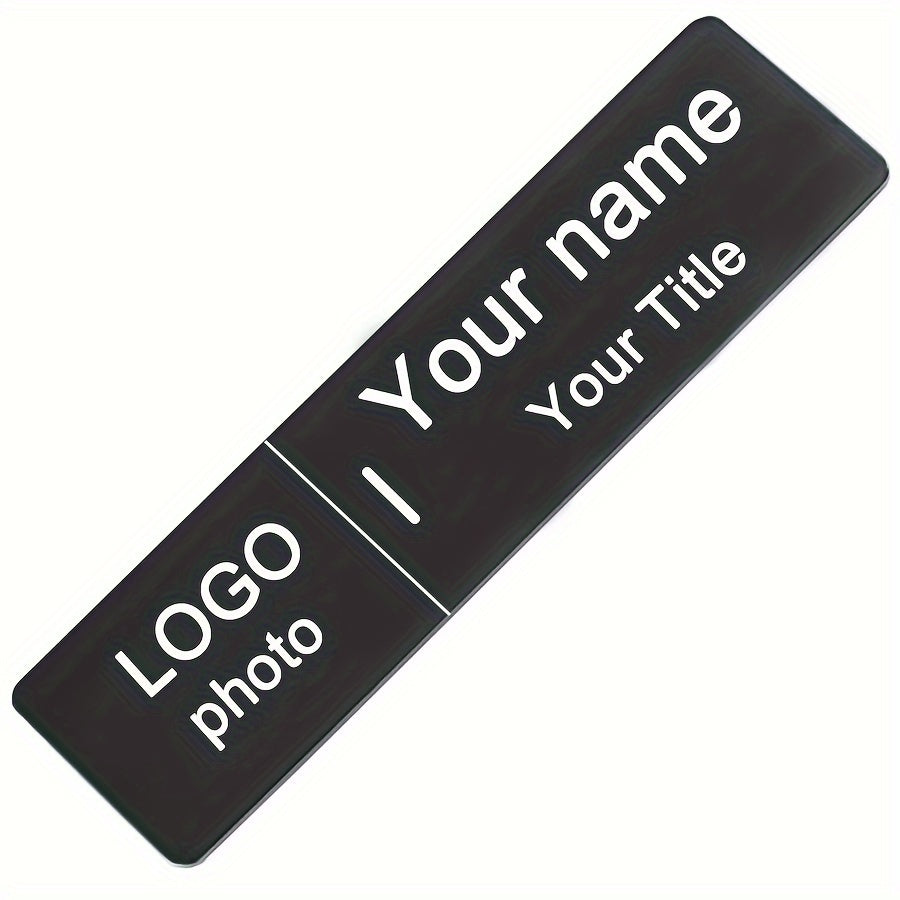 Customizable rectangular brooch featuring personalized logos and photos. Laser engraved with text on stainless steel for a unique and exquisite gift.