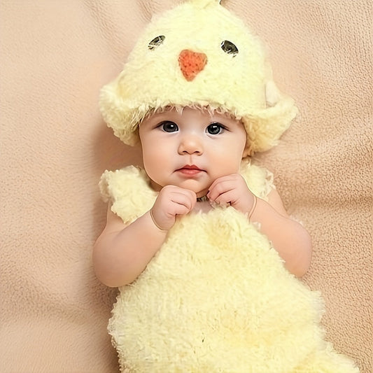 Adorable Chick Outfit Set: Knitted Romper, Crochet Hat - Perfect for Holiday Photo Shoots and Special Occasions!