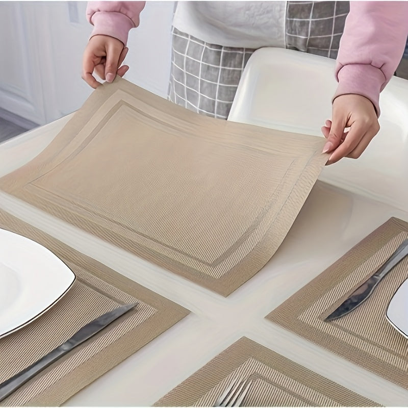 4-piece household kitchen insulation table mat, water and heat-resistant, simple design for hotels, bars, and tea cups. Thick striped mat for protection.