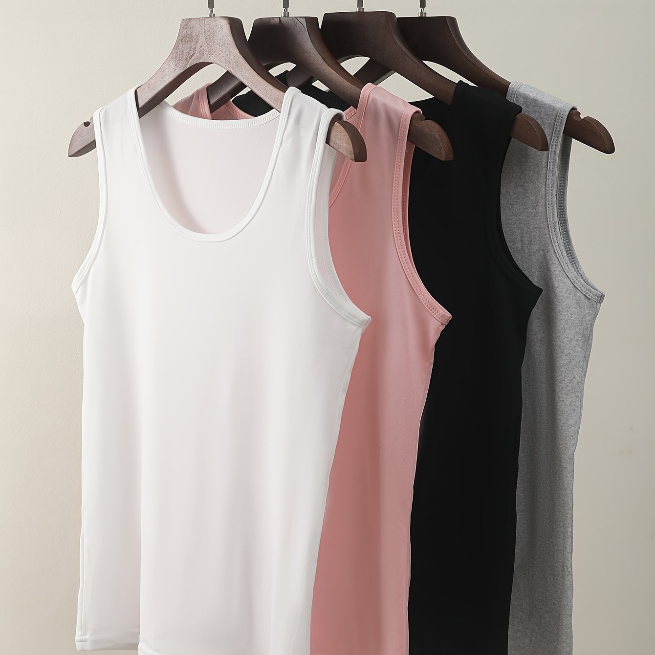 Versatile 4-Pack Solid Color Camisole Vests for Women in Polyamide-Spandex Blend, Adult Sizes