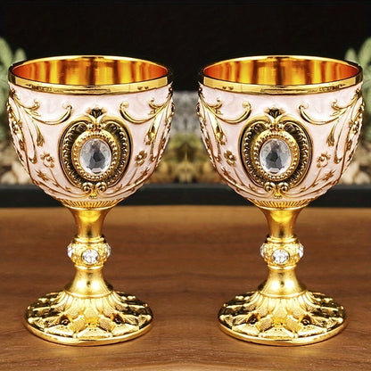 Two 30ML chalice goblets and an embossed diamond-encrusted metal shot glass for red or white wine, perfect for parties, weddings, and anniversaries.