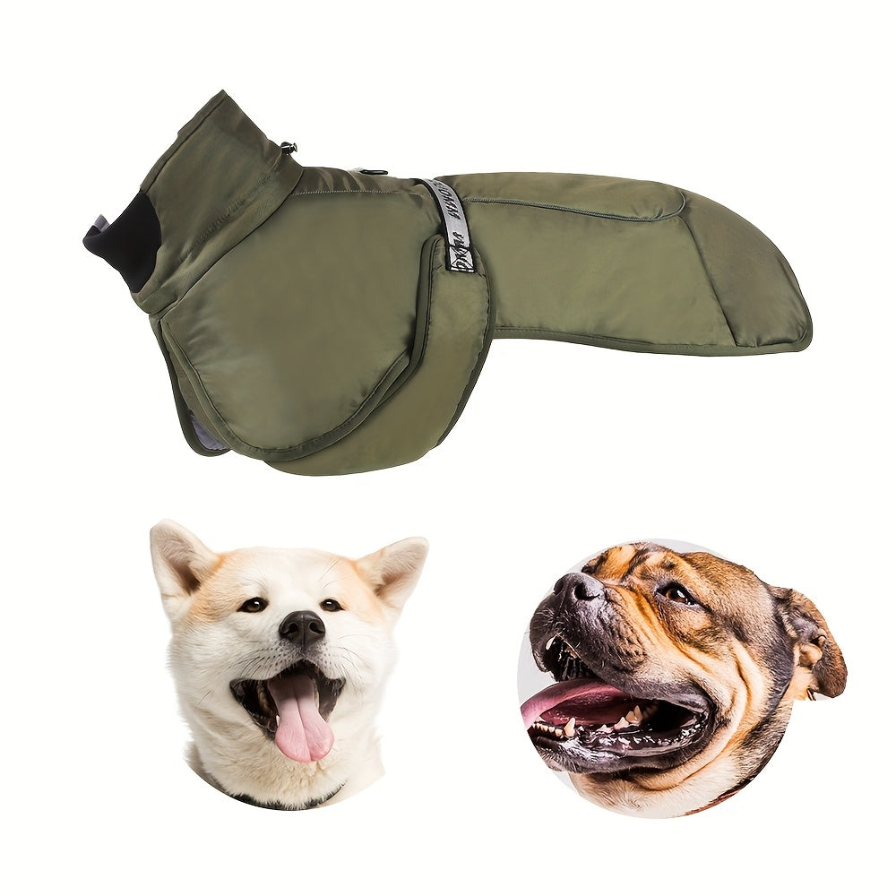 Waterproof and windproof jacket with cozy fleece lining for dogs of all sizes.