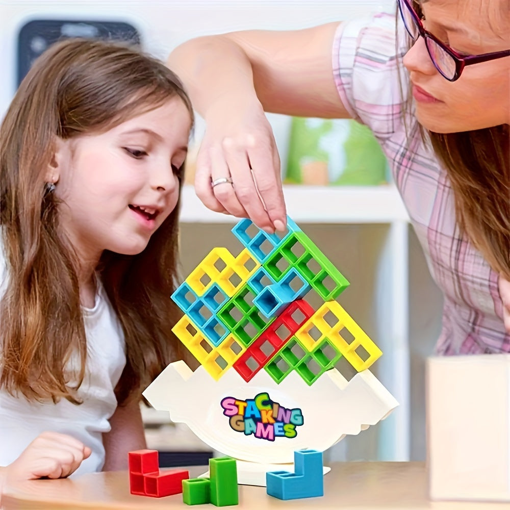 Wooden Block Stacking Game, Ideal for Family Game Nights and Kids' Parties, Strategic Tabletop Fun