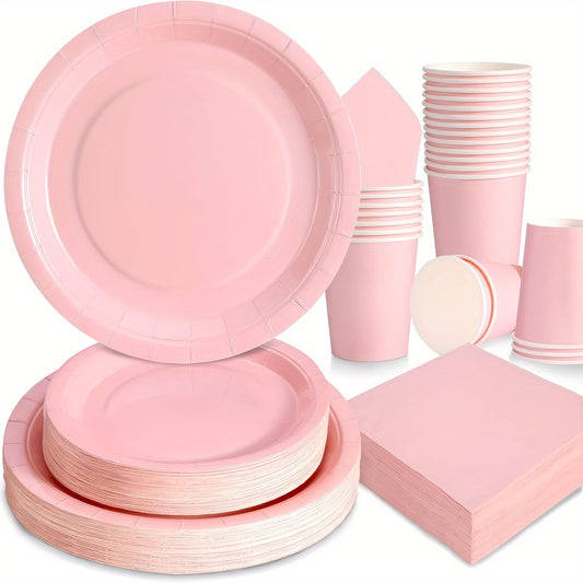 Set of 68 Light Pink Paper Party Supplies - Includes Disposable Plates, Cups, and Napkins - Ideal for Birthday, Bridal Shower, Bachelorette, or Wedding Celebrations - Pink Tableware Set for Picnics and Events