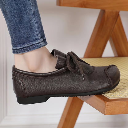 Women's lightweight leather slip-on loafers with round toe design and rubber sole, perfect for travel, hiking, and casual attire in all seasons.