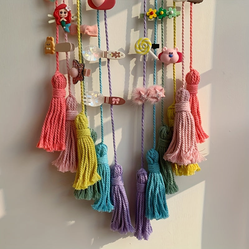 Handcrafted Lace Wall Hanging in Bohemian Rainbow Design with Bow and Tassel - Pink and Red. Ideal for Decorating Home, Classroom, Dorm, or Shower Party.