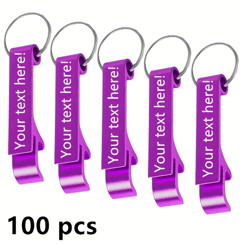 100 customizable metal bottle opener keychains engraved for special events and holidays.