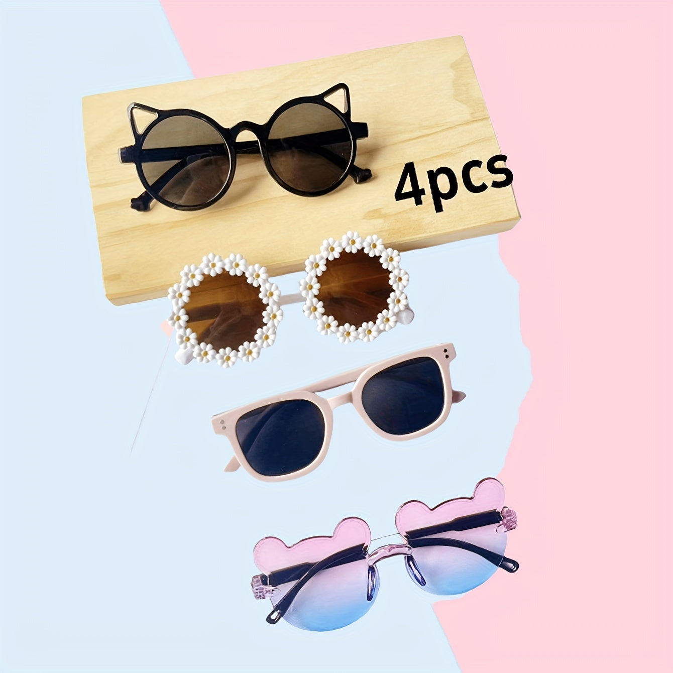 Set of 4 Cat Eye and Heart Shaped Glasses for Girls - AC and PC Materials, Perfect for Hiking, Daily Wear, and Gifting