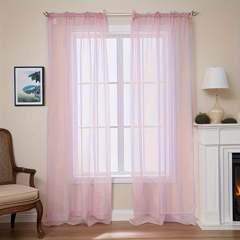 Two panels of sheer curtains with a basic rod pocket design, perfect for adding a touch of elegance to your bedroom, office, living room, yard, kitchen, or any other space in your home.