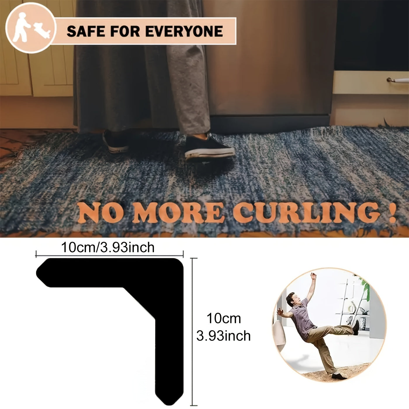 Top-notch non-slip carpet stickers with anti-drill technology, specifically designed for use in living rooms, dining rooms, and bathrooms. Keep your rugs in place and prevent them from moving or rolling up at the edges.