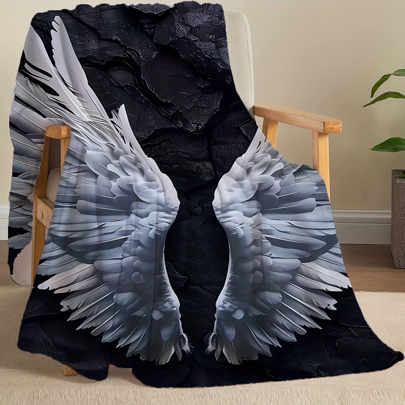 Soft Throw Blanket with Angel Wings Design - Perfect for Home, Sofa, Dorm, and Office Decor - Made from Cozy Knit Fabric for Year-Round Comfort