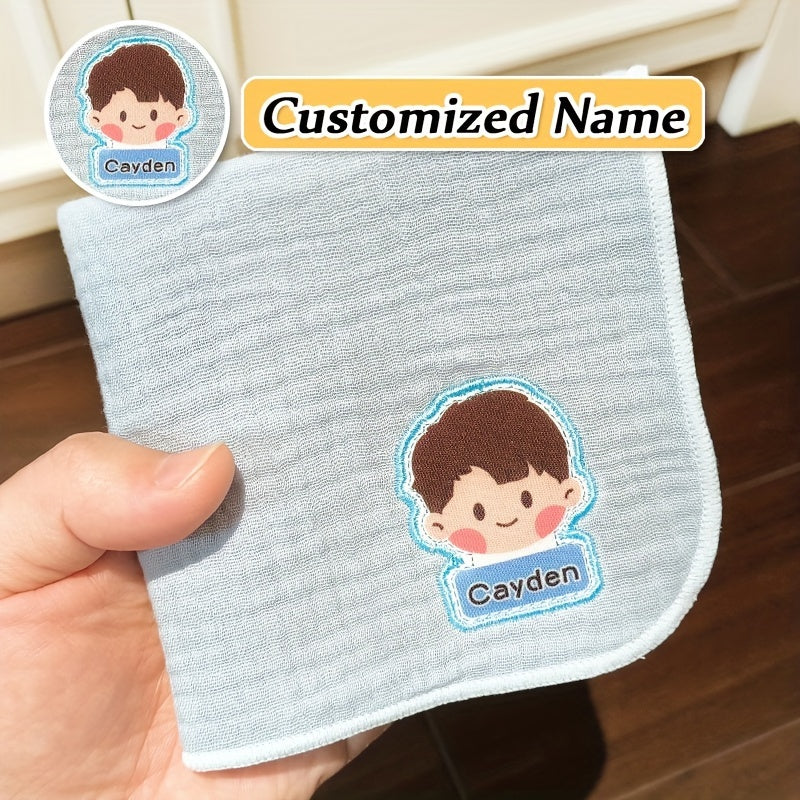 Soft and absorbent gauze handkerchiefs designed for youngsters, featuring breathable, natural material and adorable cartoon designs. Personalized name option also available. Includes 3 pieces.