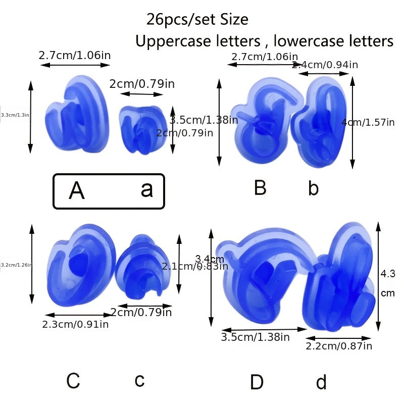 Mold Set featuring Upper and Lower Case English Alphabet Letters for Fondant Printing, Cookie Baking, and Cake Decoration