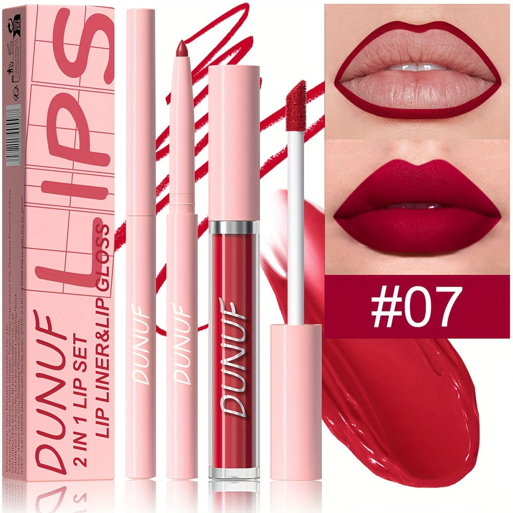 Matte lip gloss lip liner set that is durable, waterproof, sweat-resistant, and easy to color.