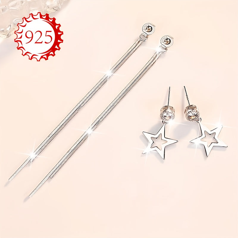 925 Silver Hypoallergenic Earrings, Women's Star Tassel Medium-long Earrings, Unique Niche Design, Suitable for Couples, Girlfriends, Daily Wear, Wedding Banquets, Seaside Vacations, Thanksgiving and Christmas. Comes in Anti-oxidation Packaging