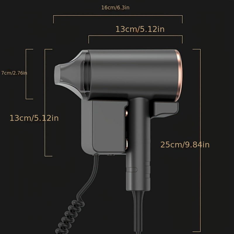 1200W Wall-Mounted Hair Dryer with High Wind Power, Ideal for Home and Hotel Use. Includes Hanging Rack/Nozzle, Non-Foldable Handle, Brush Motor, and 1.5m-3m Cord.