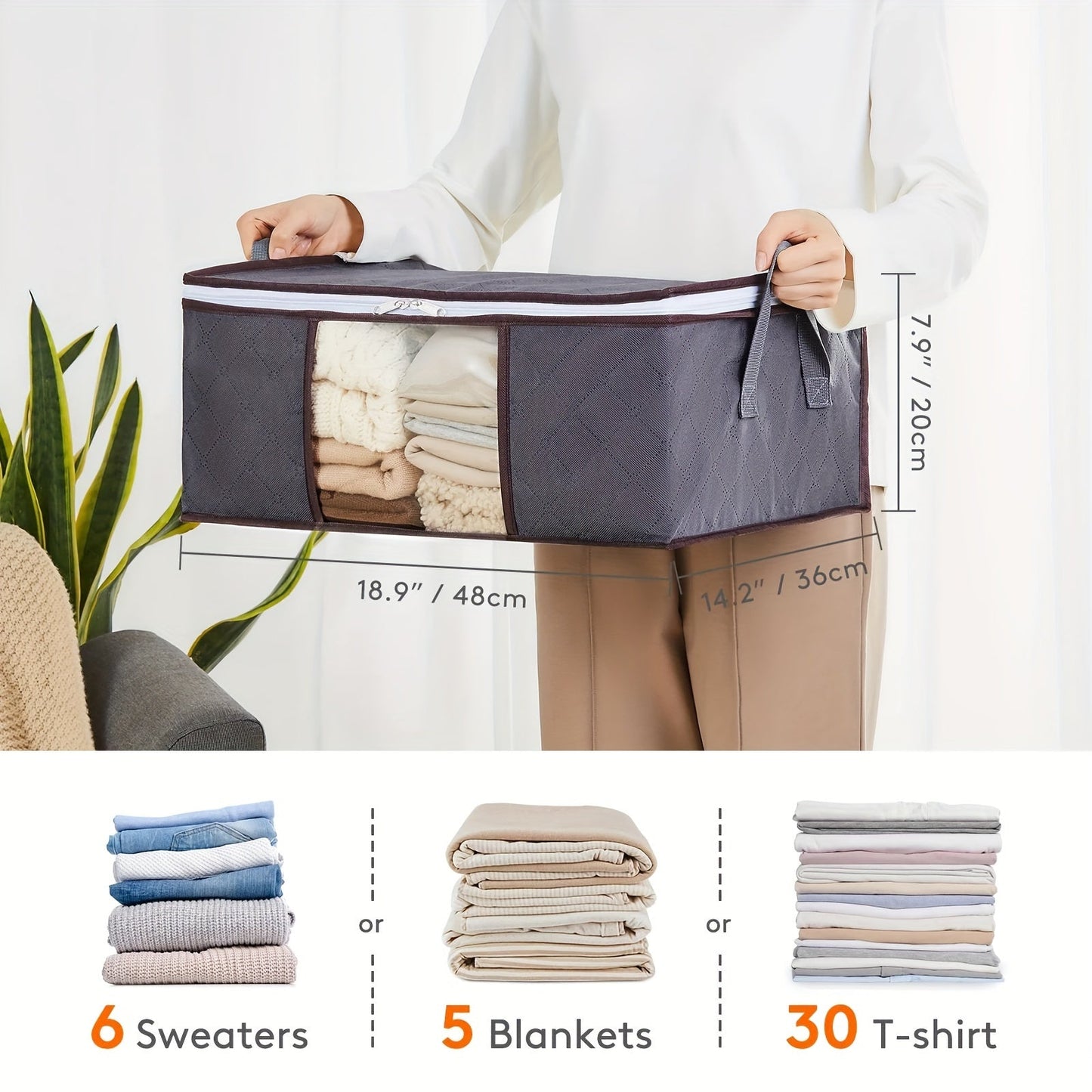 Six-Pack of Classic Style 35L Fabric Under-Bed Storage Bags featuring a Waterproof Flip Top and Reinforced Handle - Versatile Square Organizers for Clothing, Blankets, Linens, Pillows, Jumpers, and Toys.