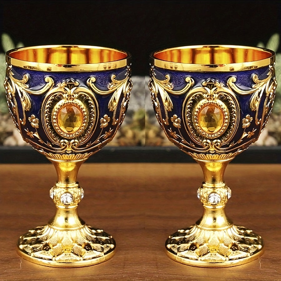 Two 30ML chalice goblets and an embossed diamond-encrusted metal shot glass for red or white wine, perfect for parties, weddings, and anniversaries.