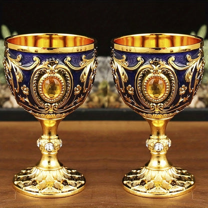 Two 30ML chalice goblets and an embossed diamond-encrusted metal shot glass for red or white wine, perfect for parties, weddings, and anniversaries.