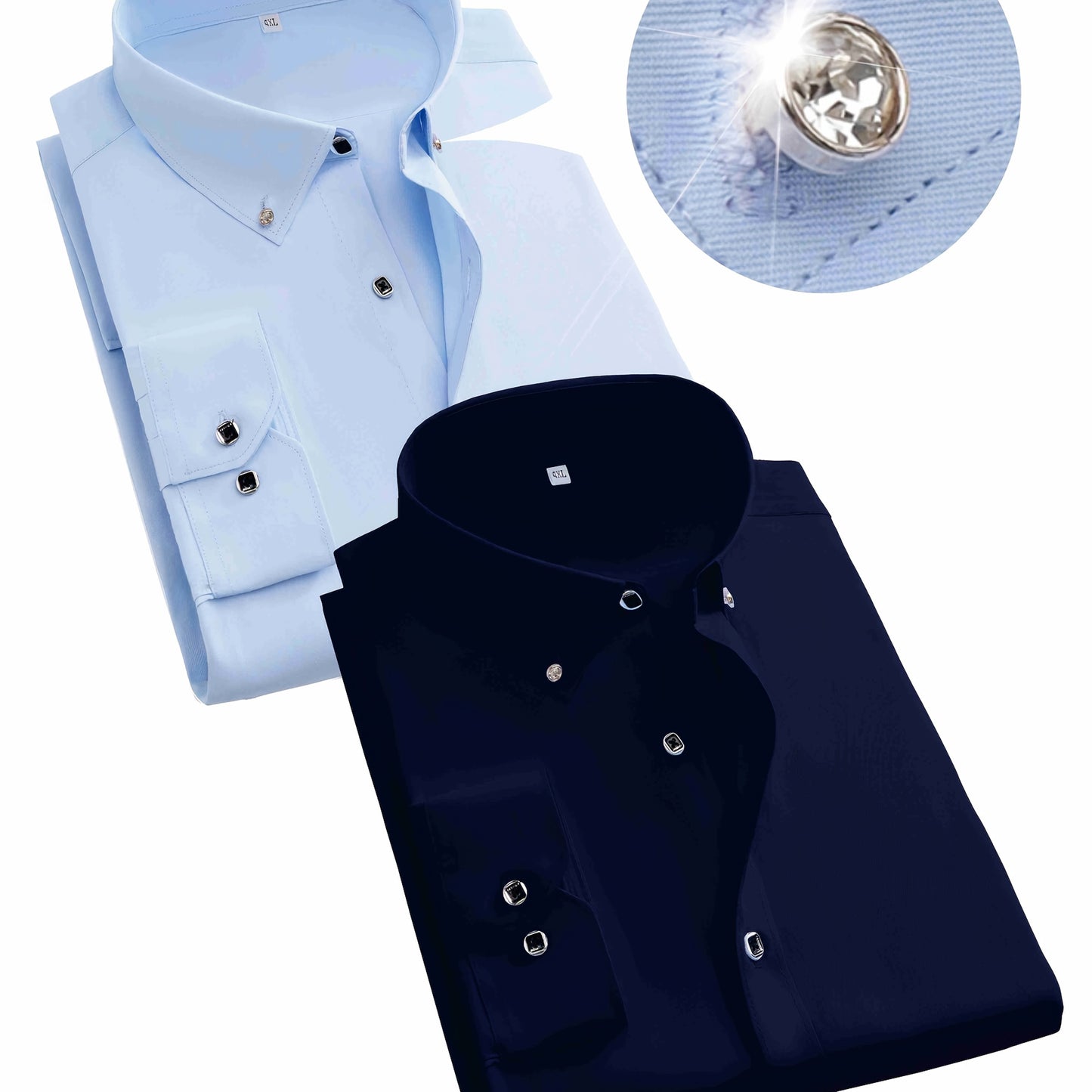 2 Men's Plus Size Dress Shirts, Long Sleeve Collared Button-Ups for Business in Spring/Fall