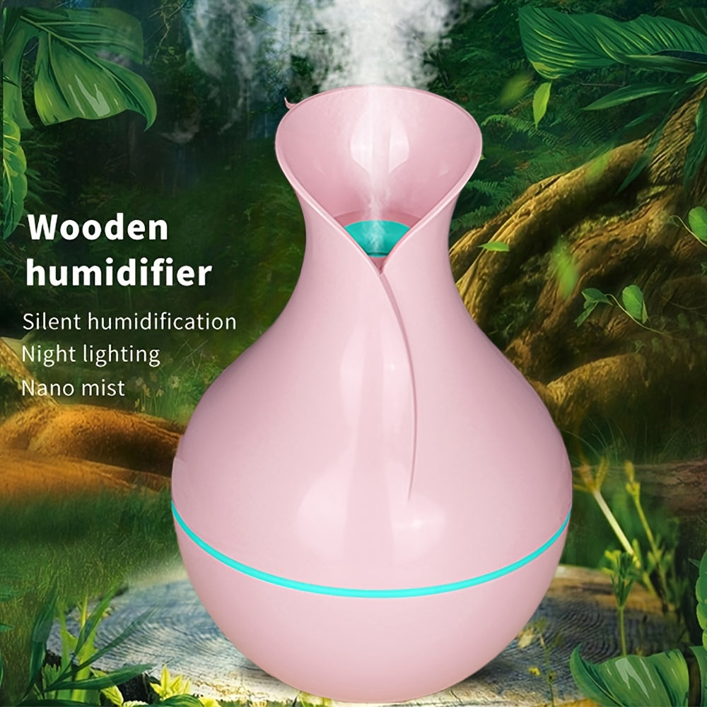 Portable USB-powered humidifier and air purifier suitable for home, office, and travel. Features a cold mist function and acts as an air freshener.