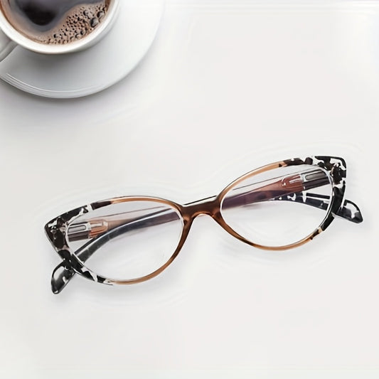 Women's blue light blocking reading glasses with cat eye design, spring hinges, anti-glare, and UV protection.