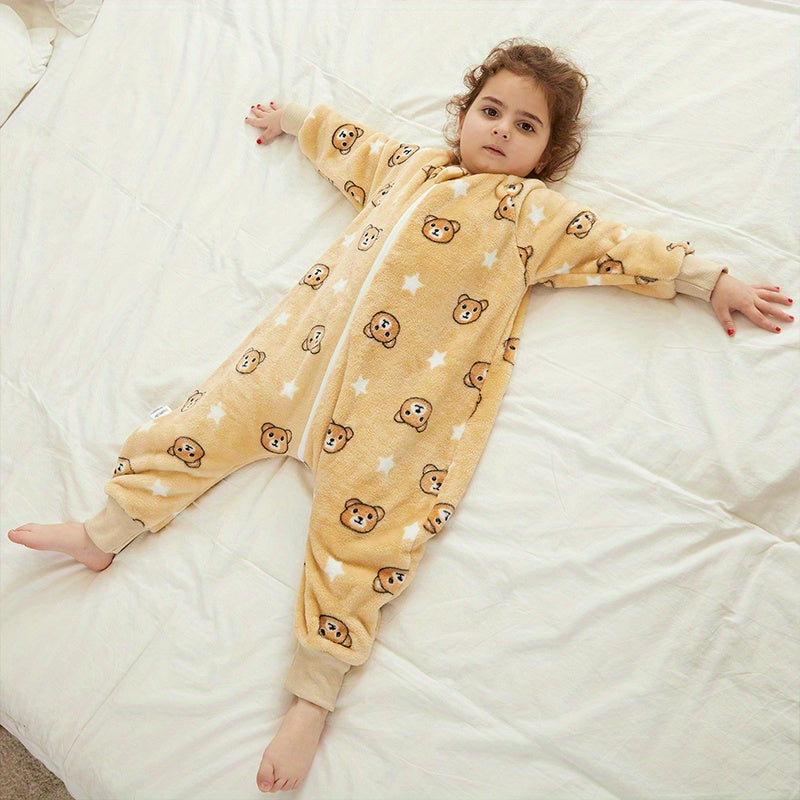 Flannel Baby Sleeping Bag for Spring and Autumn with Split Legs and Anti-Kick Design for Children, Providing Consistent Temperature – New One-Piece Design