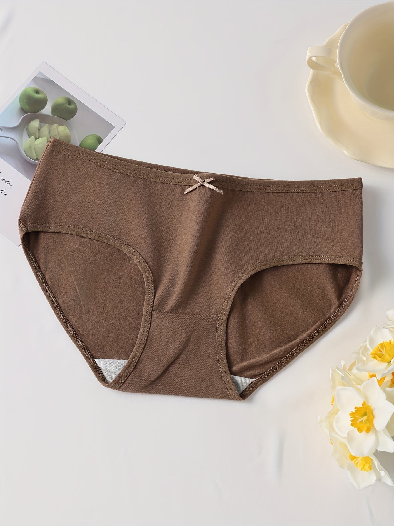 4 Women's Low-Rise Briefs in Dark Tones with Bow Detail - Soft, Stretchy, and Comfortable Everyday Wear.