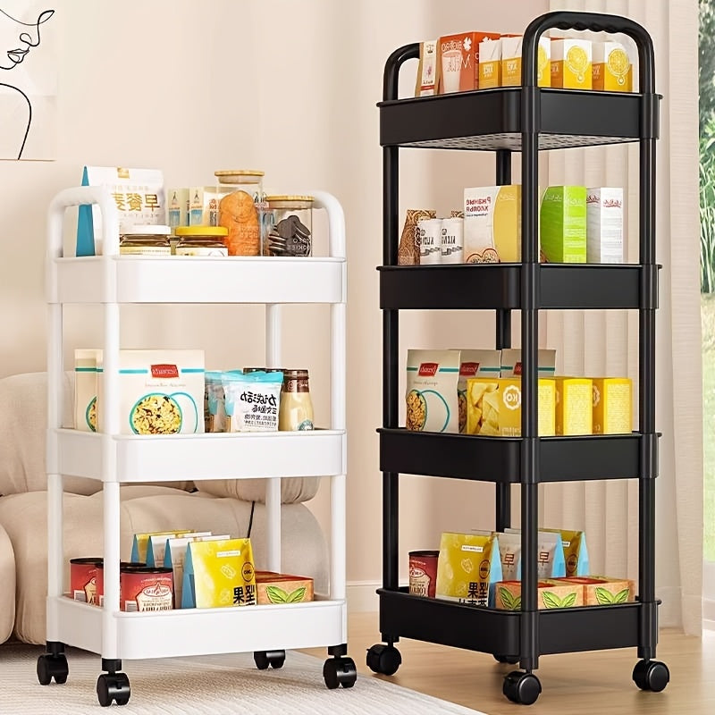 Rolling Utility Cart with Wheels and Multiple Tiers, Made of Plastic, Easy to Move, No Assembly Needed, Ideal for Office, Living Room, or Kitchen Storage Organizing.