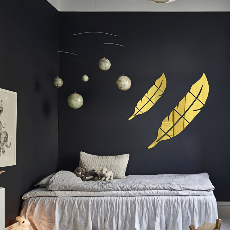 Acrylic Feather Mirror Wall Sticker for Living Room and Bedroom Decor