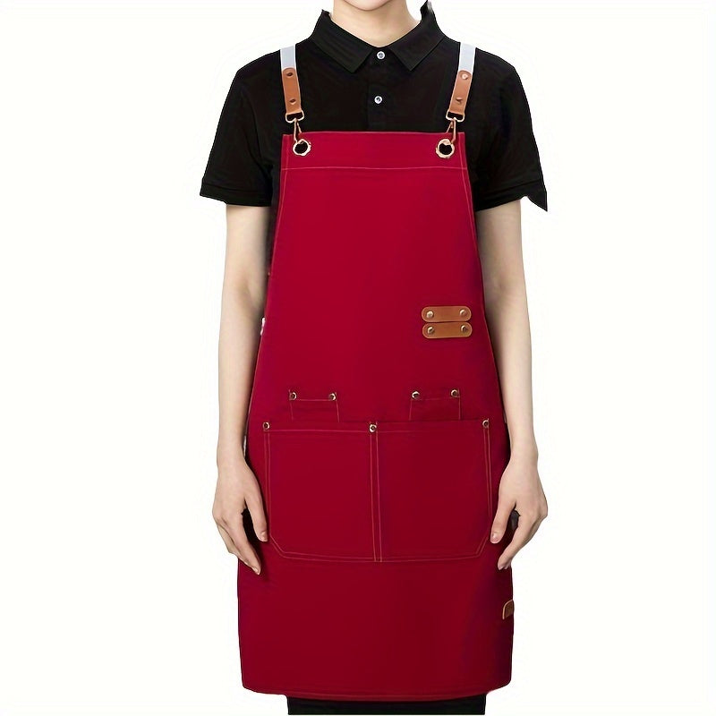 Stay stylish and protected with this chic waterproof canvas apron. Perfect for coffee bars, restaurants, and flower shops, this apron features pockets for convenience. Available in beige, black, or brown with golden-toned buckles, this waist overall is