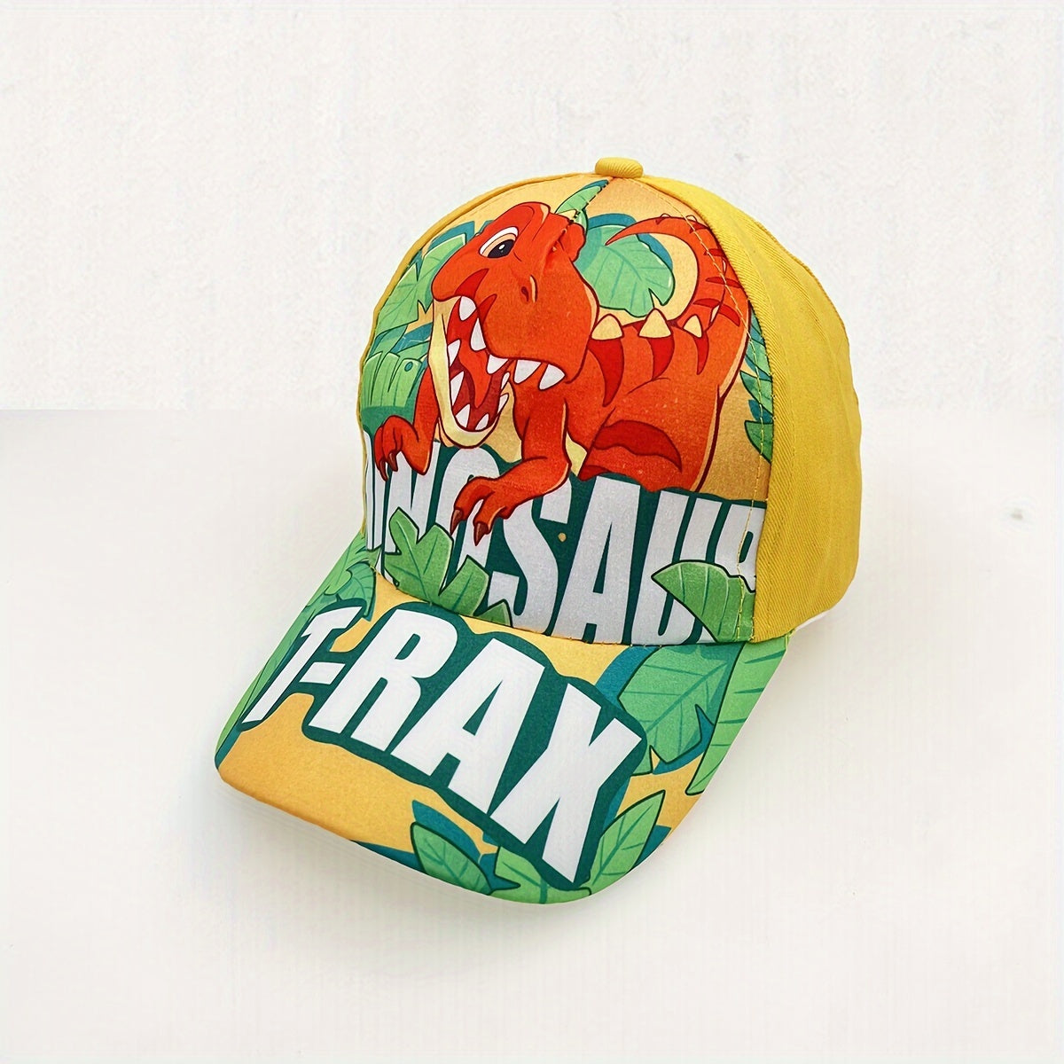 Adjustable cartoon dinosaur print baseball cap for boys and girls.