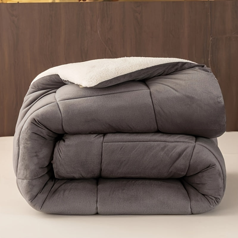 Super cozy Sherpa fleece comforter in a solid color, thick and warm for year-round use. Easy to clean in the washing machine, ideal for bedroom and guest room.