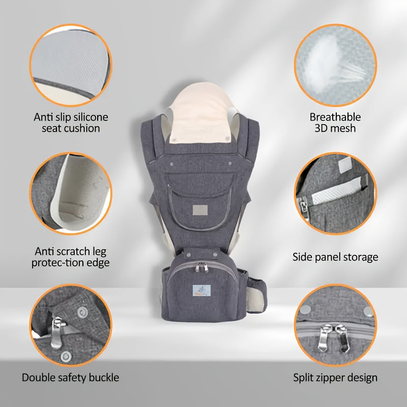 Baby Carrier Waist Stool with Storage Bag, 3-in-1 Baby Carrier including a Hip Seat Lumbar Stool and Removable Hood, perfect for gifting during Christmas, Halloween, and Thanksgiving Day.