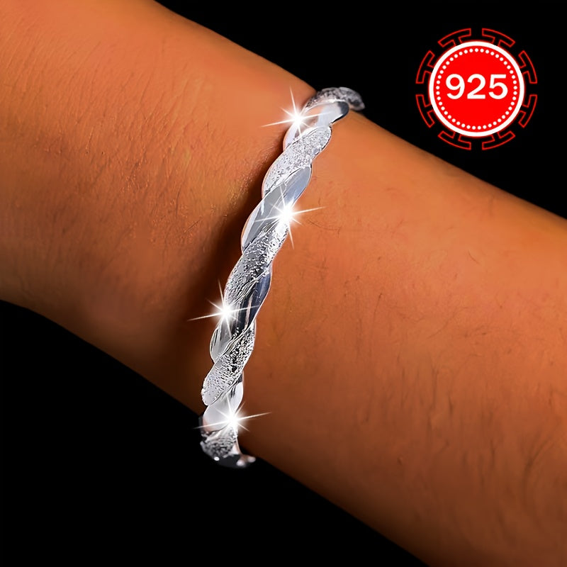 Fashionable and hypoallergenic 925 silver open bangle, featuring a unique interwoven design with a high-end feel. Perfect for couples or best friends, this bracelet makes a great gift for daily wear, weddings, banquets, beach vacations, Thanksgiving, and