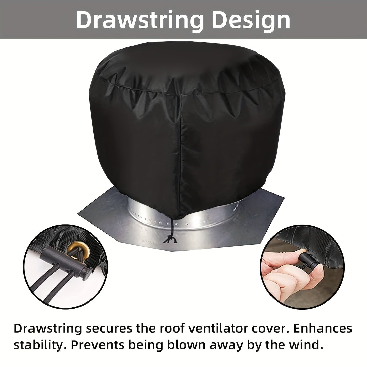 Durable Set of 2 Black Roof Turbine Vent Covers with Drawstring for a Tight Fit and Protection Against Wind