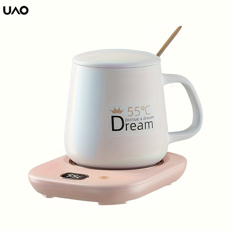 UAO Portable Electric Coffee Bean Grinder with USB Power, featuring a 55°C Ceramic Cup Warmer - Ideal for Home & Office, by UAO