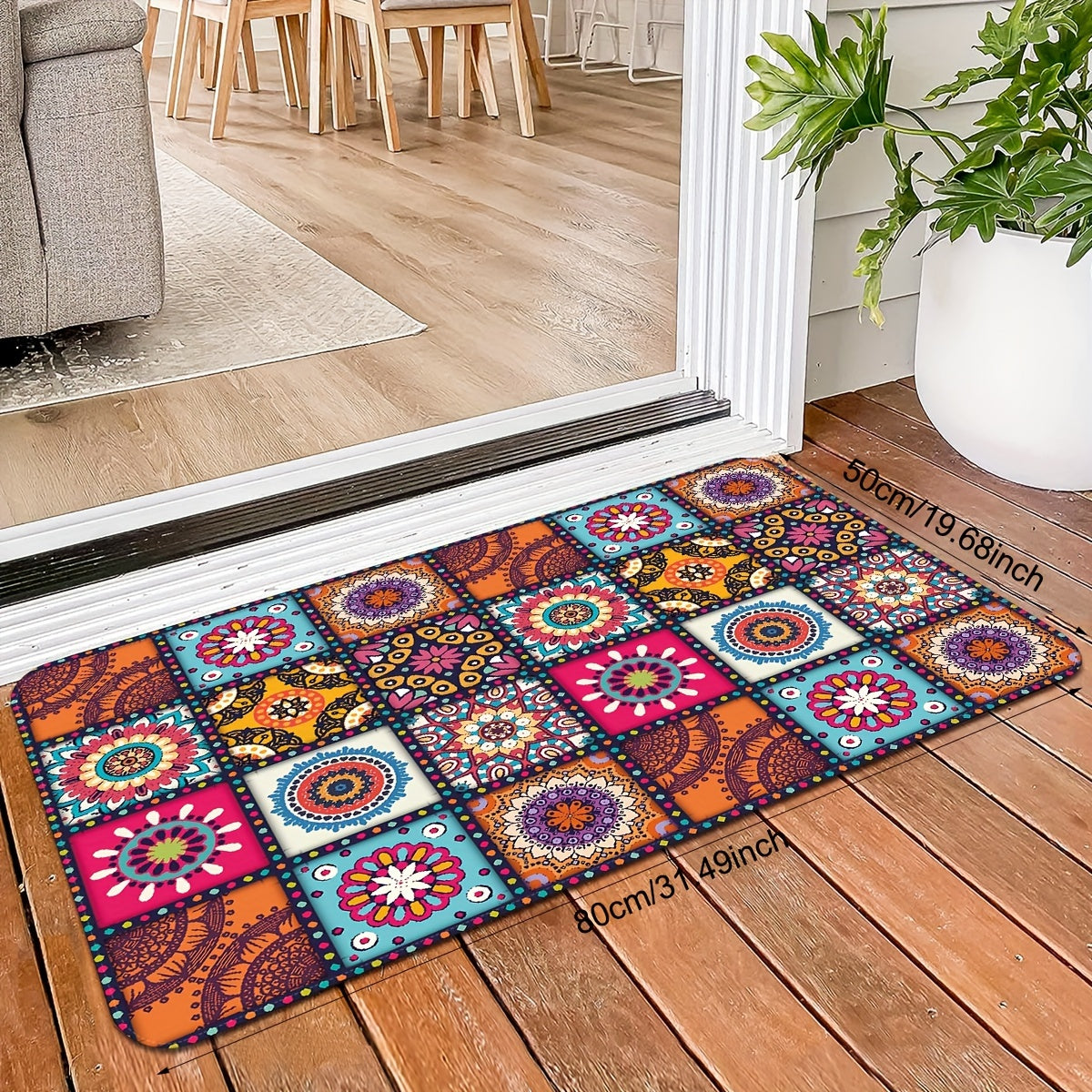 Colorful Boho Kitchen Mat, 1 Piece, Non-slip and Oil-proof Entrance Doormat, Ideal for Kitchen, Living Room, Laundry Room, and Bathroom, Absorbs Water, Adds Aesthetic Appeal to Any Room