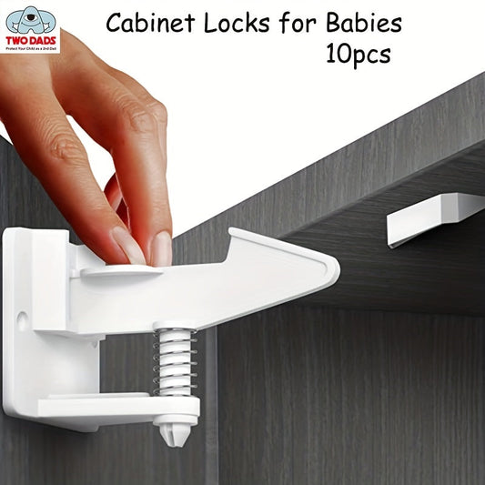 Set of 10 Cabinet Locks Designed for Baby Safety - Childproof Latches - Discreet Adhesive Locks for Babyproofing Drawers - Compatible with Many Cabinets and Drawers - Easy Installation without Drilling - Ideal Gift for Christmas, Halloween, or